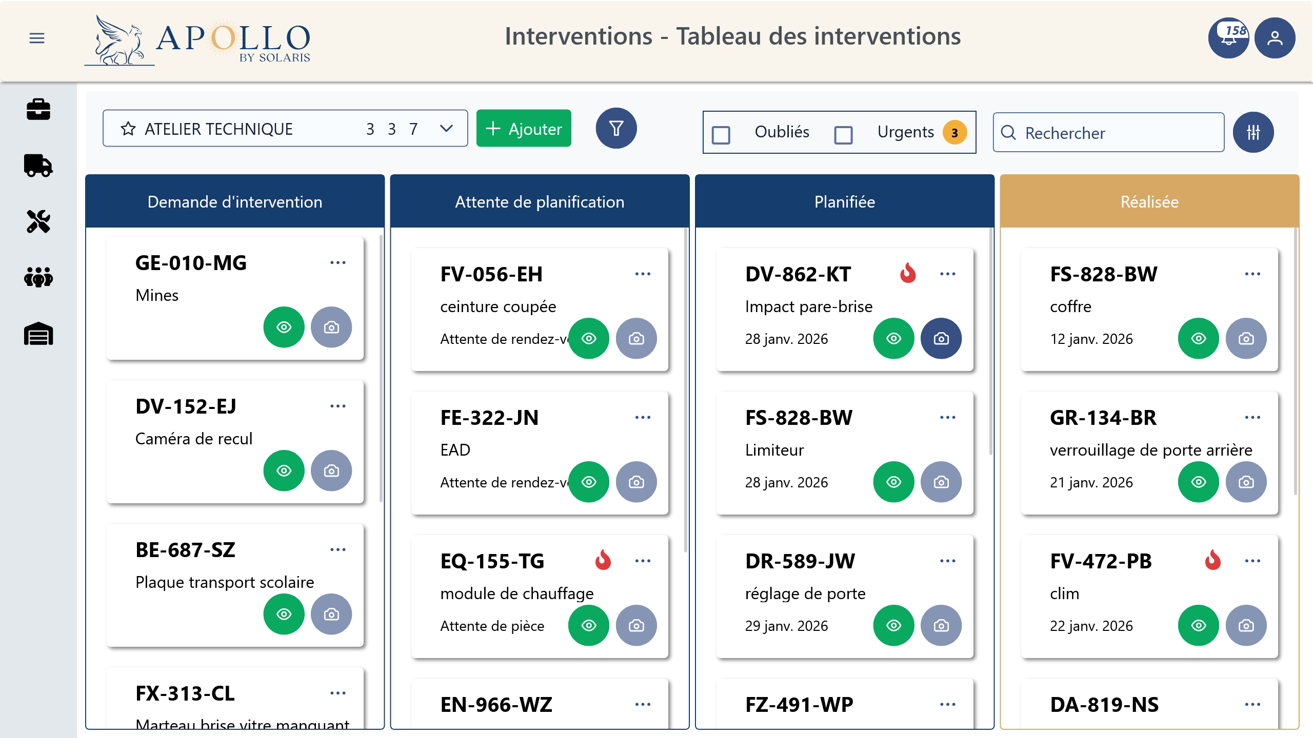 Apollo vous présente son tableau des interventions inter-actif